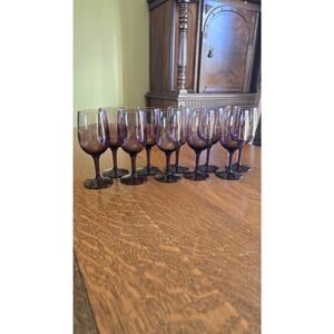 Vintage Amethyst Purple Wine Glasses Set Of 10 Stemmed Goblets Stemware